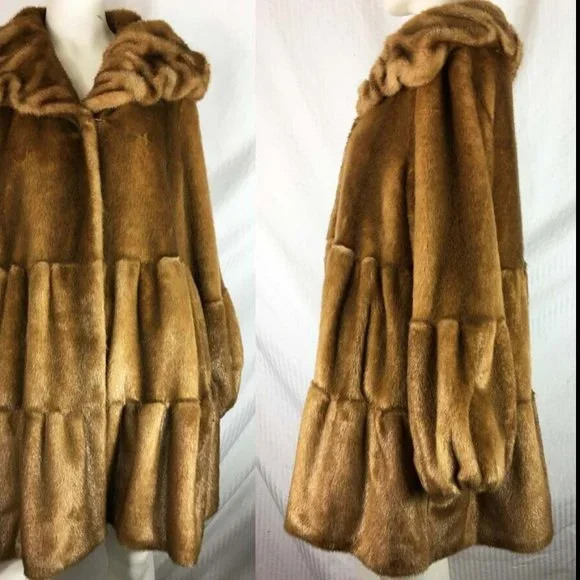 💥SHOWSTOPPER💥VINTAGE 1940s STYLE FAUX MINK FUR COAT in WHISKEY